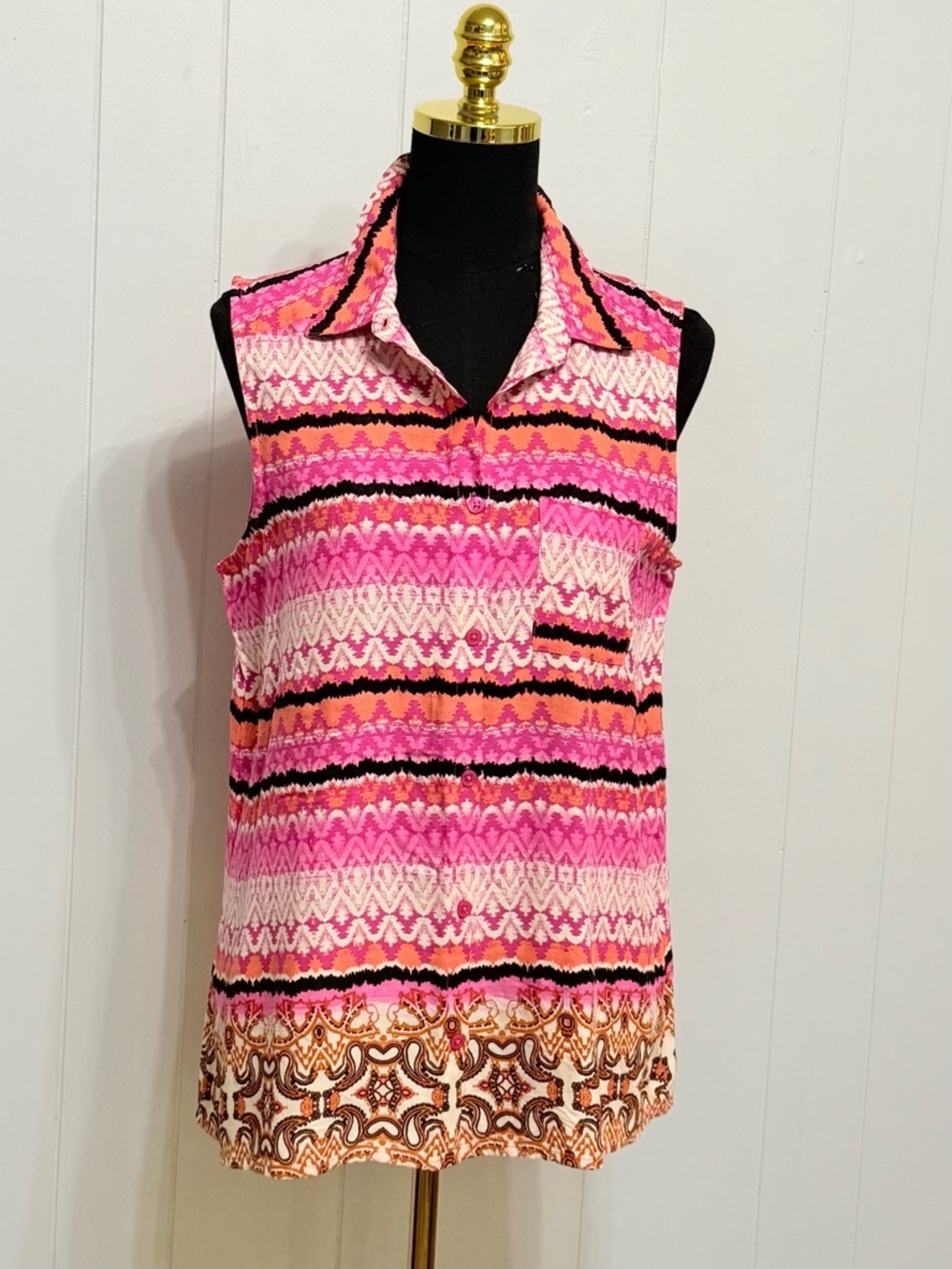 #16) new directions Pink and Orange Patterned Sleeveless Top